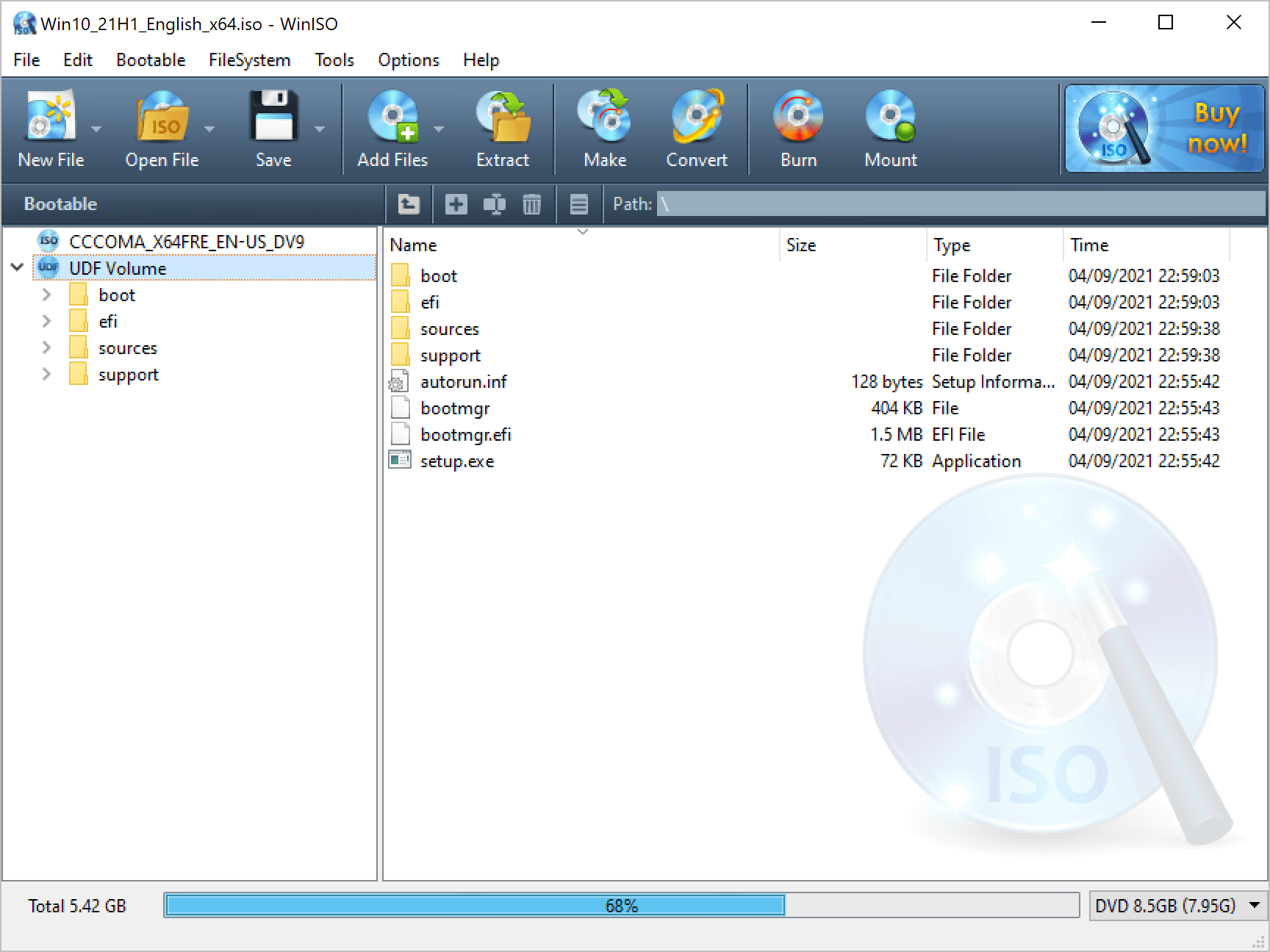 WinISO 6 - Main Window - Windows 10