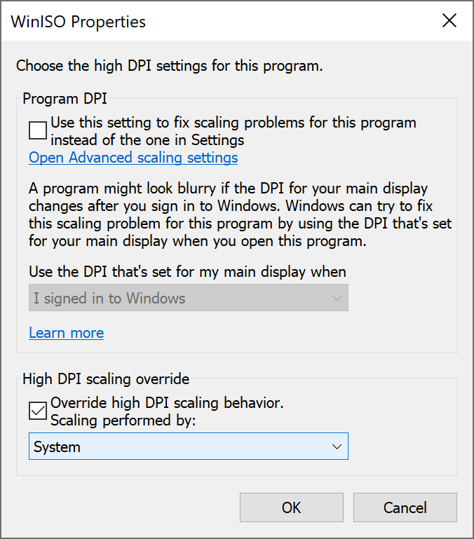 Windows 10 High DPI Settings - Scaling Override