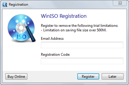 WinISO v6 - Registration Window - Windows 7